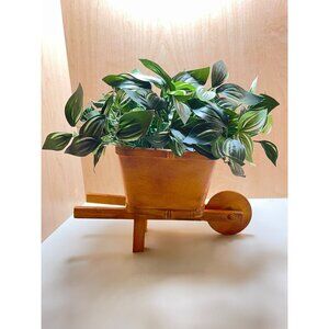Wooden Wheelbarrow Planter With Faux Greenery Hand-Painted Pumpkin Design Rustic